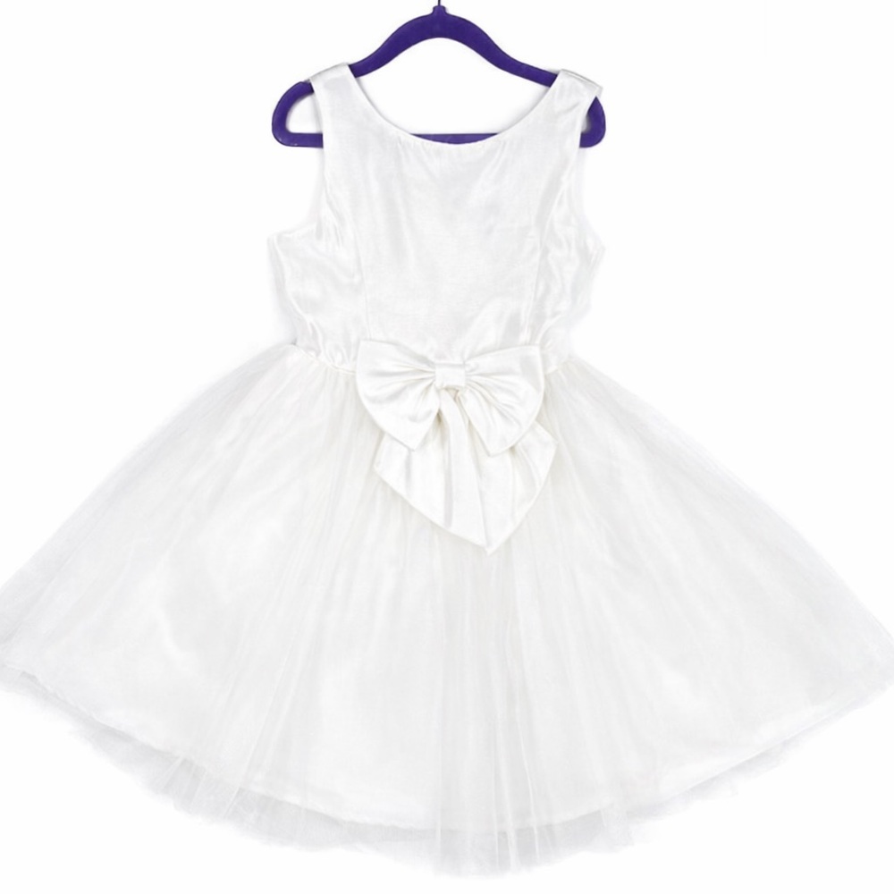Zunie Stunning Satin Tule Fit & Flare Off-White Bow Tule Party Dress Size 6 - Picture 2 of 8